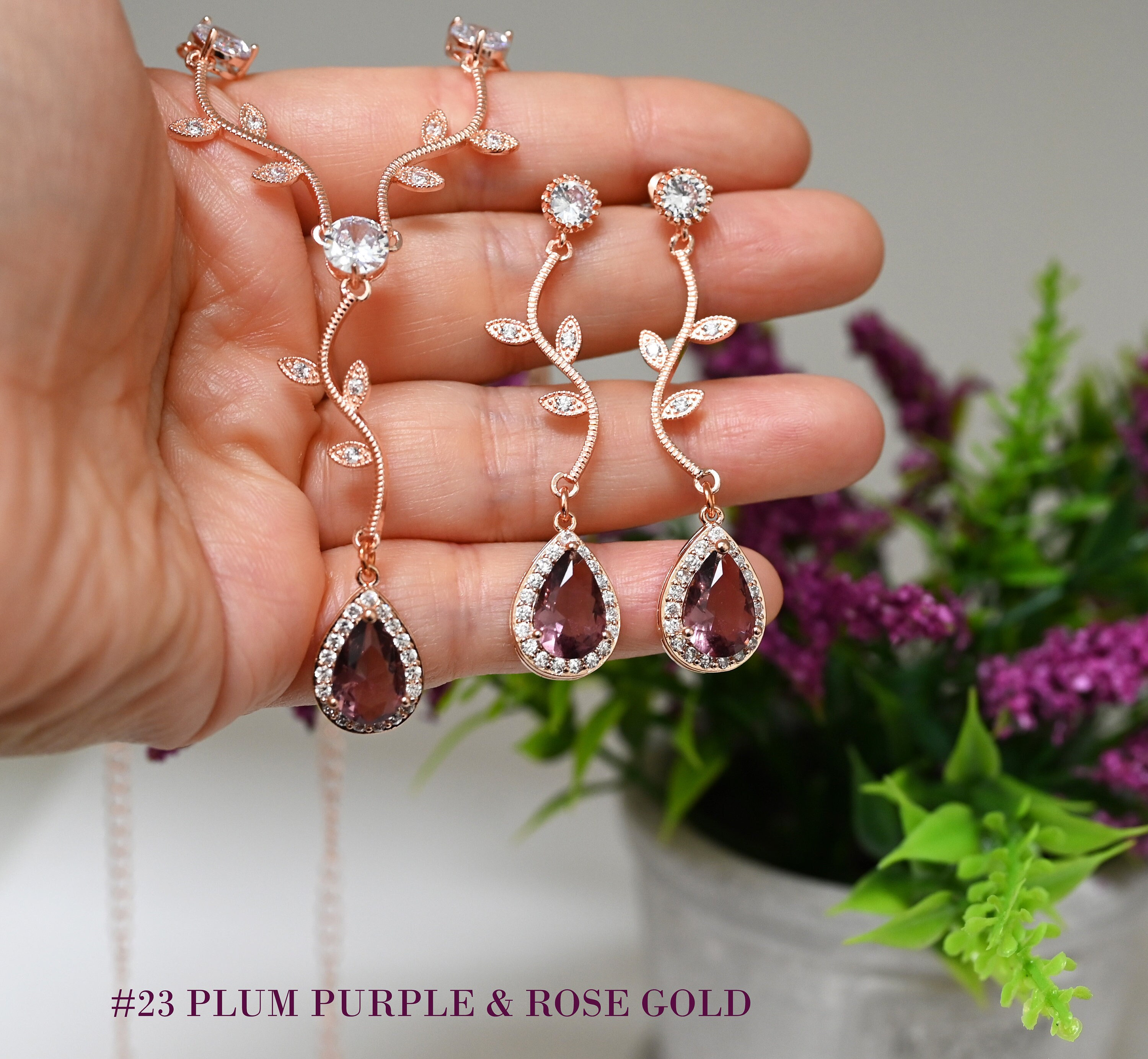 Plum Purple #23 Bridal Jewelry Wedding Necklace Earrings Bracelet