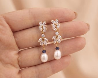Sapphire blue Earring fresh water pearl gold earrings