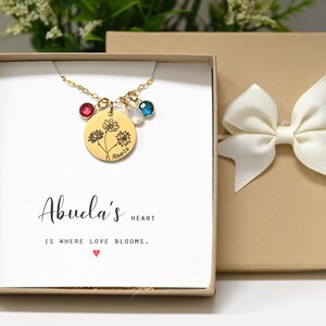 Abuela Necklace Personalized With Grandkids Birth Month Birthstones Gift for Mom,Gift For Grandma Handmade Jewelry, Mother Christmas Gift DC