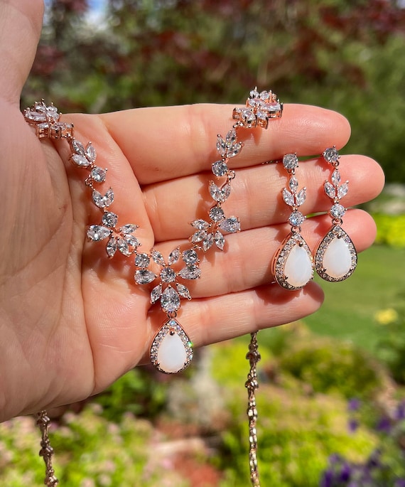 Luxury Cubic Zirconia Teardrop Necklace Earrings Set Bride Bridesmaid  Wedding Jewelry Set Gifts For Women