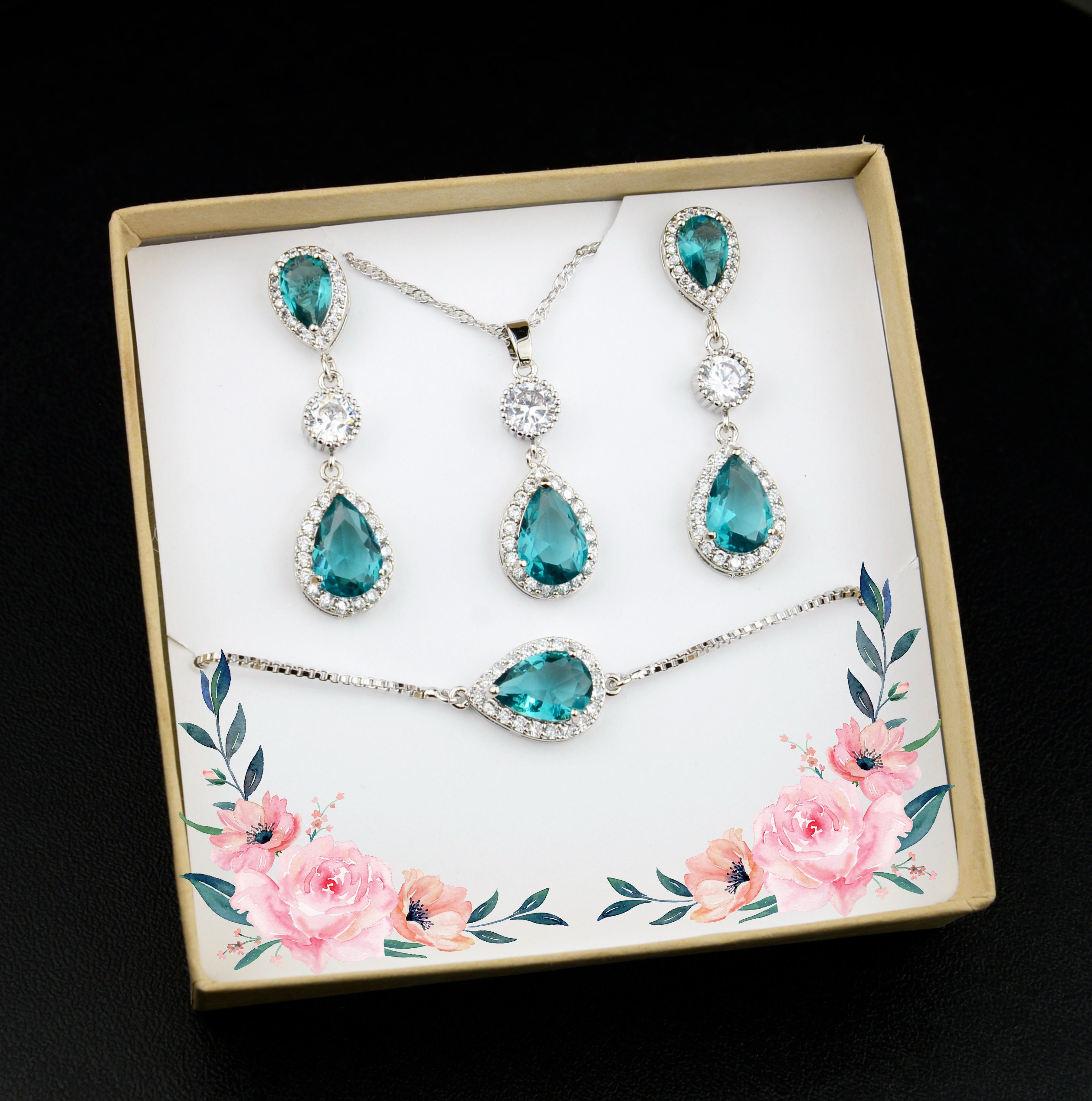 Teal Blue Crystal Bridal Earrings