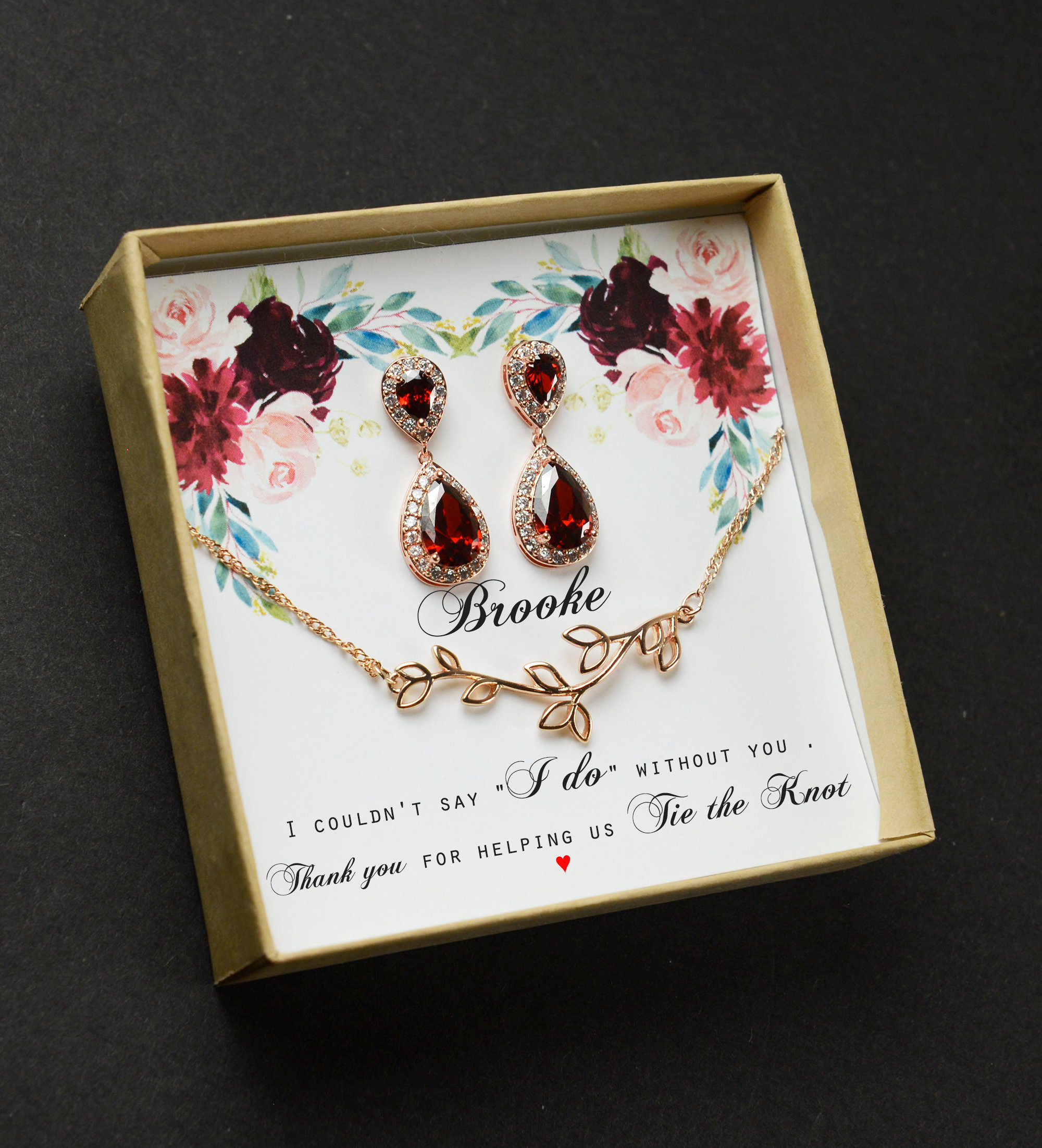 Burgundy Dark Red Wine Red Rose Gold Earrings Bridesmaid Etsy