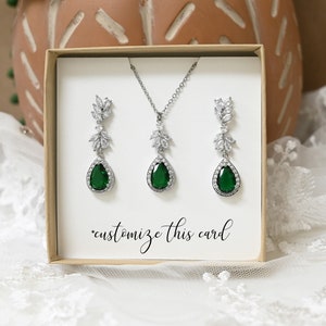 Emerald green earrings necklace bracelet wedding gift jewelry gift for her prom graduation  wife mother bride groom bridesmaid gifts svine