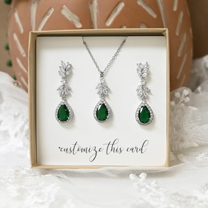 Emerald green earrings necklace bracelet wedding gift jewelry gift for her prom graduation  wife mother bride groom bridesmaid gifts svine