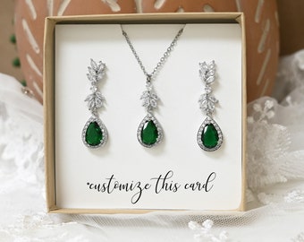 Emerald green earrings necklace bracelet wedding gift jewelry gift for her prom graduation  wife mother bride groom bridesmaid gifts svine