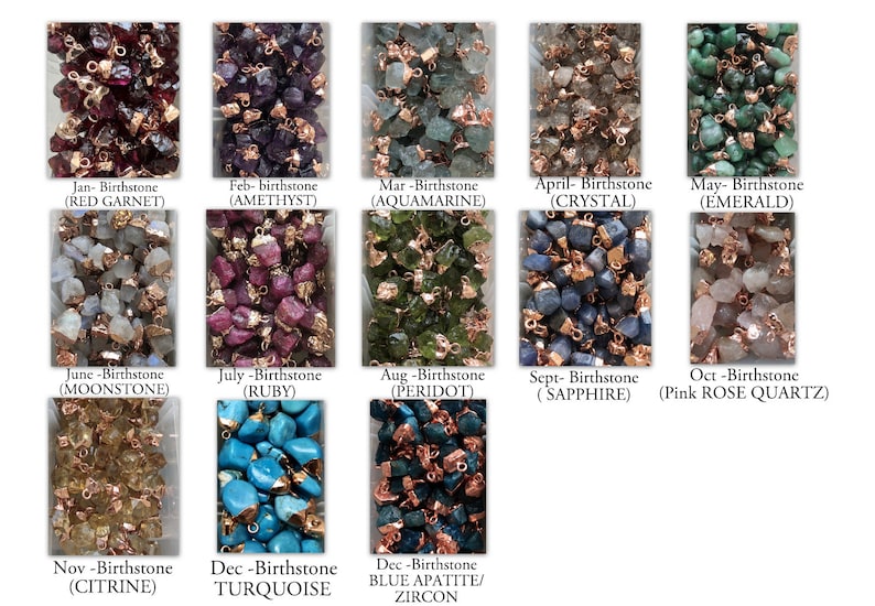 May include: A collection of 12 different birthstone charms, each with a different color and shape. The charms are made of natural gemstones and are perfect for jewelry making.