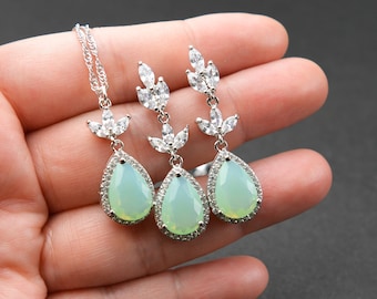Light green mint green Earring Bridesmaid gifts Jewelry jewelry Bridesmaid gift set 4 5 6 light green necklace mint green bracelet spring