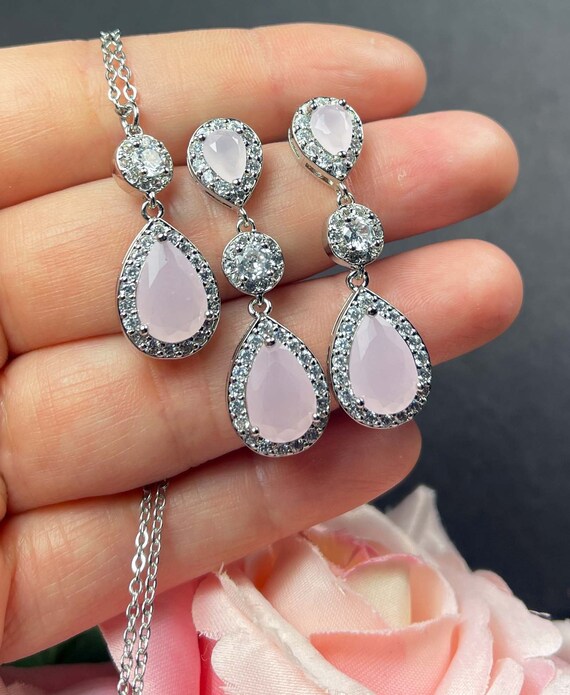 Pink Opal Silver Blush Pink Earrings Necklace Bracelet Dusty - Etsy UK