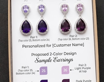 Amethyst Dangle Earrings Necklace  , Cubic Zirconia, Bridesmaid Jewelry