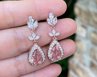 Gift for her wife bride Dusty pink Earring pink KNOT bracelet necklace Rose Gold sangria Bridal jewelry Bridesmaid gift set 3 leaf prom
