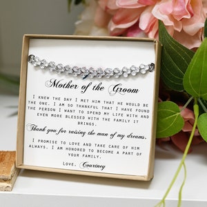 Mothers in law gift for her mom mothers card Mother of Groom gift  Thank you for raising the man of my dreams  Mother in Law bracelet