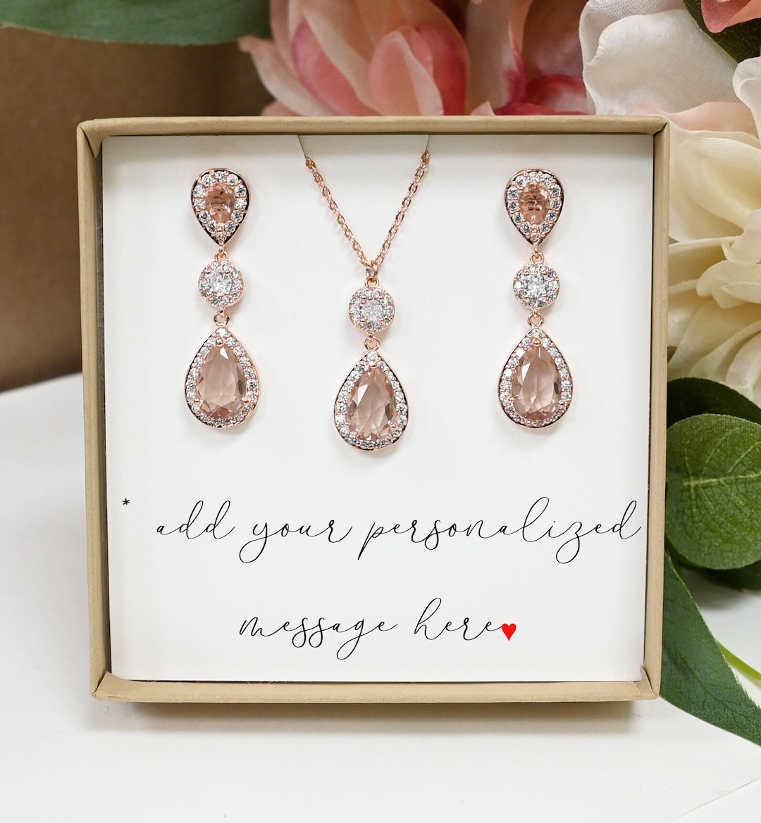 Dusty Pink Rose Gold Earrings Bridesmaid Gift Jewelry Necklace