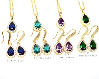 Choose your color , navy blue , teal blue , dark purple amethyst , emerald green , earrings , necklace ,bracelet , bridesmaid gift set s12