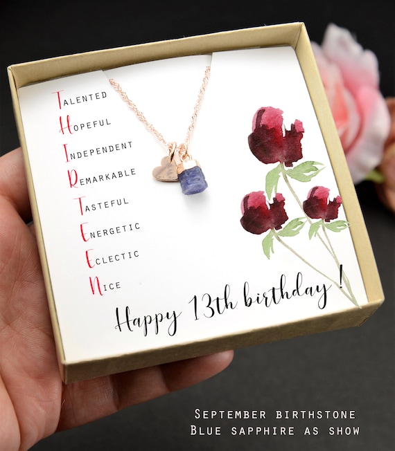 Cadeau pour fille de 13 ans,Anniversaire ado,13e anniversaire fille,Cadeau  13e anniversaire officiel ado,Collier avec pierre de naissance du 13  septembre SAP -  France