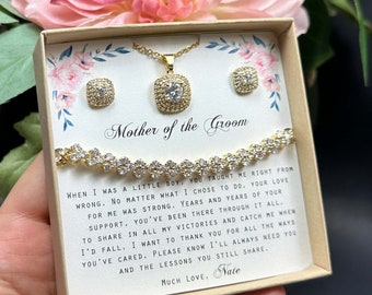Mother of the Groom Gift, mother of the groom gift from Groom, mother of the groom gift from son , Wedding jewelry set gold winter bracelet