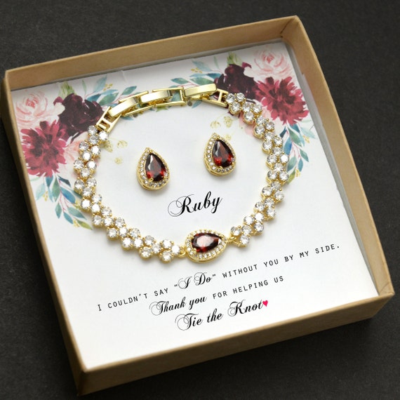 Burgundy red dark garnet bracelet burgundy Bridesmaid gifts Jewelry silverRose Gold burgundy Bridal jewelry Bridesmaid gift set