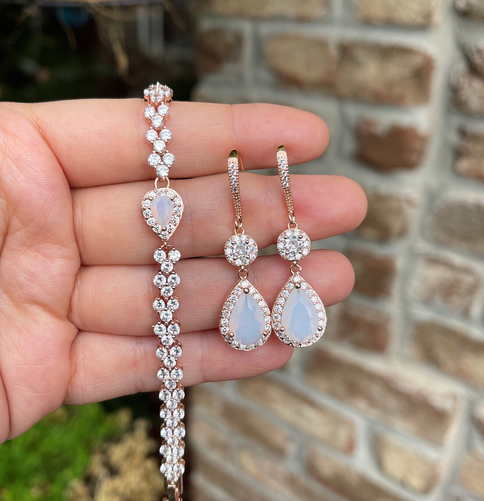 White Opal Dangle Earrings, Rose Gold Bridesmaid Jewelry bridal jewelry prom jewelry Quinceañera s12