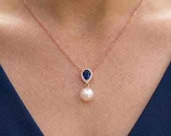 Navy blue  Pearl Jewelry Set, Bridesmaid Gift bridal wedding  mother bride groom earrings necklace