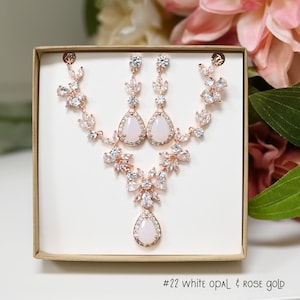 Opal white, bridesmaid jewelry set,gold rose silver ,mother of the bride jewelry set, Necklace Earrings set , jewelry gift, bridesmaid gift