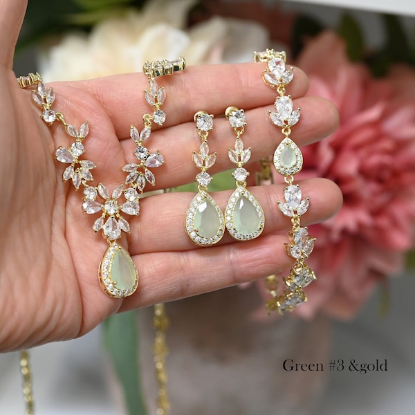 Light green ,mint green ,lime green, Prom Jewelry set, Bridal Earrings Necklace bracelet,Wedding Jewelry Set,bridesmaid gifts set silver