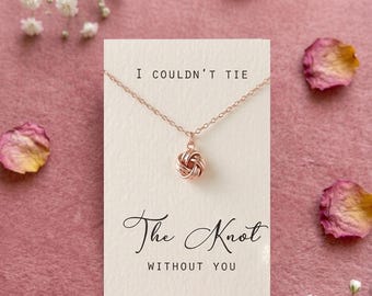 Rose Gold Knot necklace  for Bridesmaid Proposal, Wedding Jewelry Gift