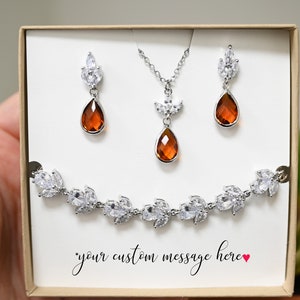 Cinnamon Smokey brown orange crystal earrings wedding jewelry necklace leaf bracelet Bridesmaid gift rust rustic prom graduation jewelry L3