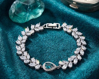 Silver Teal blue Crystal  bracelet 7 inches to 8 inches adjustable size