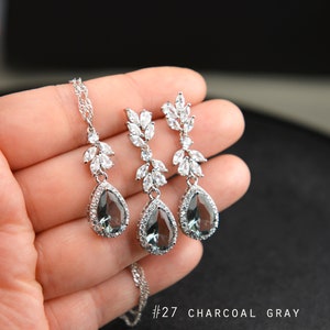 Charcoal gray black Crystal Bridal earrings black  jewelry christmas gift for coworker boss wife mom mother bride bridesmaid gifts SVine