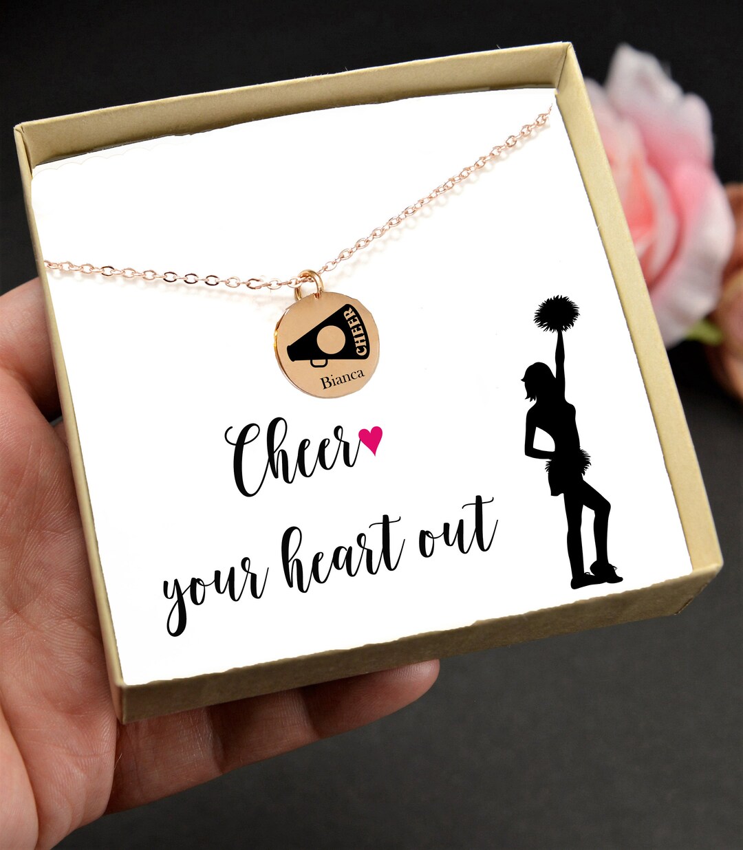 Personalized Cheerleading Gifts, Megaphone Necklace, Cheer Gifts