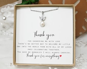 Baby shower hostess gift thank you baby shower host gifts baby shower thank you card favors Pregnancy  pearl necklace Gifts for her CUFF PS