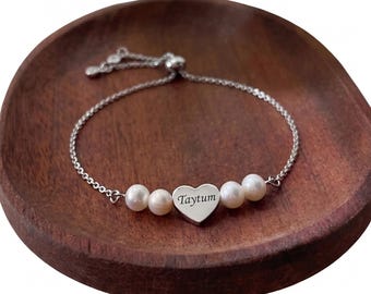 Custom name personalized Bridesmaid Bracelet Gift, Friendship Bracelet, Bridesmaid Proposal, Fresh Water Pearl Bracelet, Minimalist