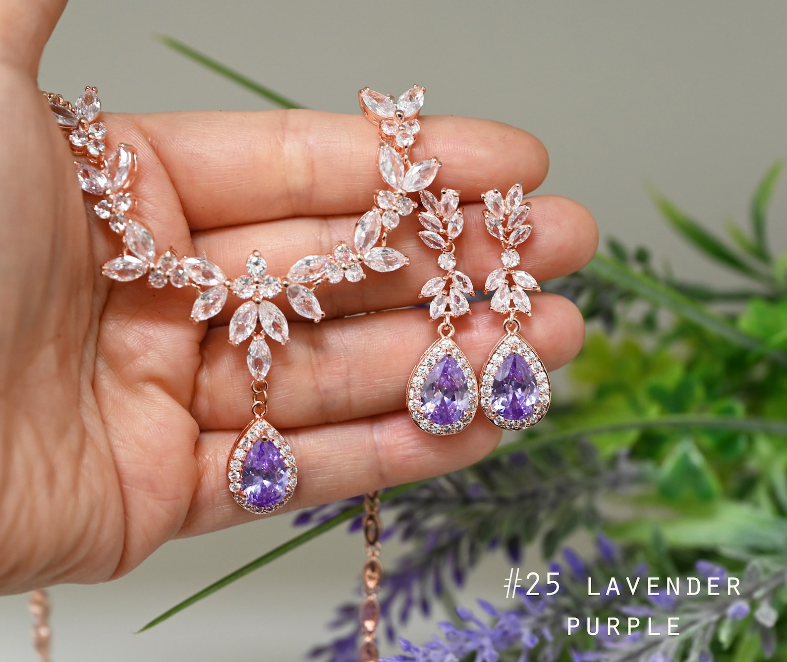 Purple bridal and special occasion jewelry - lavender cz bridal jewelry