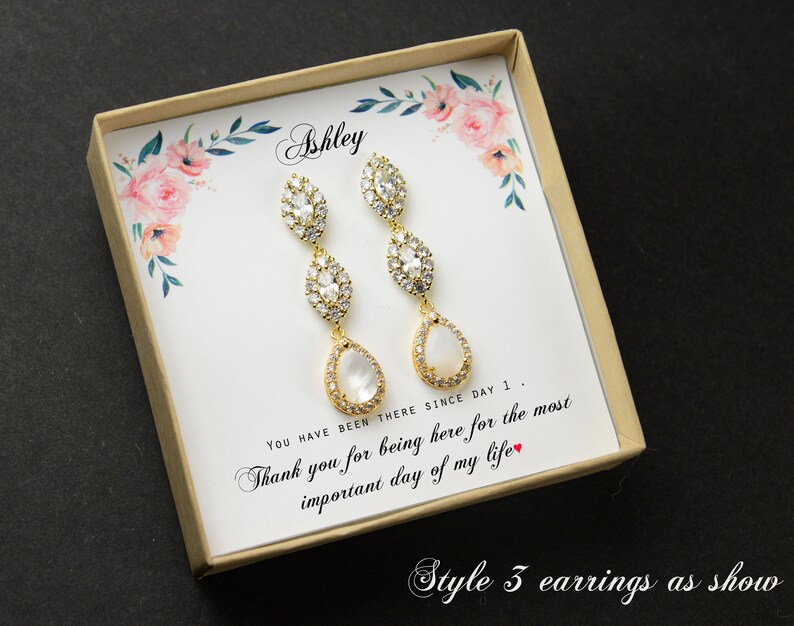 CUSTOM Bridesmaid Gift Rose gold Bridesmaid Earrings Bridesmaids Gifts set wedding earrings bridal earrings Cubic Zirconia earrings teardrop