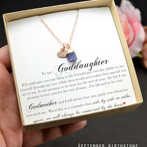 GODDAUGHTER Gifts from Godmother  September blue sapphire birthstone  personalize Necklace  baptism gift Goddaughter Wedding Gift SAP