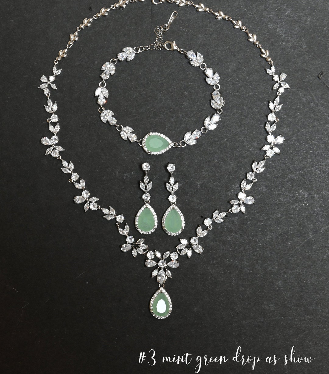 Light Green ,mint Green ,lime Green, Prom Jewelry Set, Bridal Earrings ...