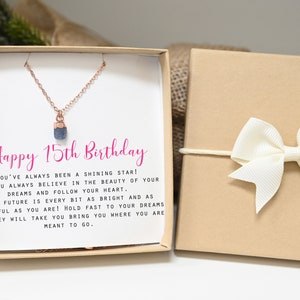 Personalized Initial Necklace  Raw gemstone Happy 15 Birthday Custom Necklace Birthday Gift 15th Birthday Gift for Her 15 year old Gift