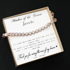 Mother of Groom gift from Bride, Thank you for raising the man of my dreams, Mother in Law gift, Poem card, bracelet crystal diamond