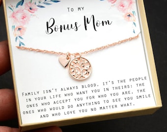 Mother's  Christmas gift family tree necklace for bonus mom,mother in law , unbiological mom , step mom ,other mother ,foster mom,second mom