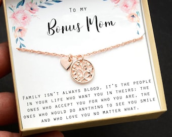 Bonus mom gift from bride, Bonus mom necklace, Stepmom wedding gift from the groom, Dainty pearl necklace, tree