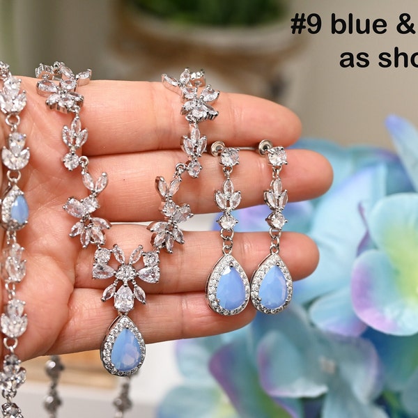 Blue #9 PERIWINKLE dusty blue Bridal Wedding Jewelry bridesmaid gift prom graduation quniceañera Crystal Bracelet Earrings necklace  qunice
