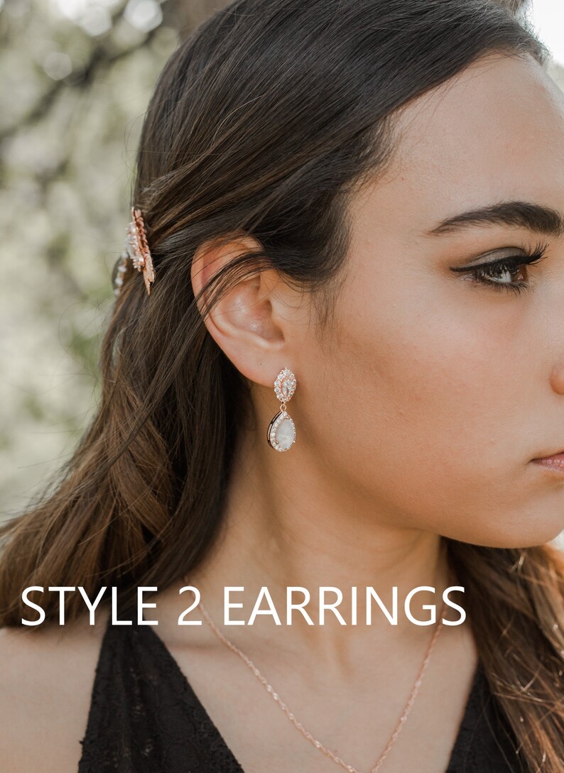 CUSTOM Bridesmaid Gift Rose gold Bridesmaid Earrings Bridesmaids Gifts set wedding earrings bridal earrings Cubic Zirconia earrings teardrop