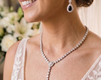 Black onyx Diamond cubic zirconia Necklace Set, silver / Rose Gold Bridal Jewelry bridesmaid gifts prom