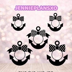 Pode incluir: Desenhos de &acirc;ncoras pretas com v&aacute;rios padr&otilde;es de la&ccedil;o. A imagem inclui o texto "JENNIEPLANSXO" e "PNG SVG AND JPG". As &acirc;ncoras t&ecirc;m um centro circular e s&atilde;o decoradas com bolinhas, listras e padr&otilde;es de chevron.