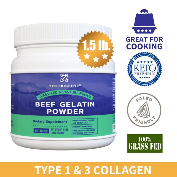 Grass-Fed Gelatin Powder,1.5 lb and 3 lb. Anti-Aging Protein for Healthy Hair,Skin,Joints,Nails. Cooking and Baking. GMO and Gluten Free.