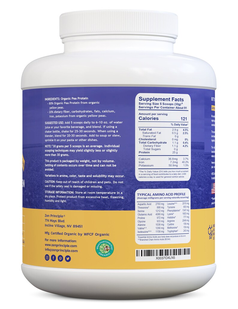 USDA Organic Pea Protein Powder. Only From USA, Canada Grown Peas. No GMO, Soy or Gluten. Vegan