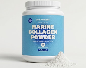 Marine Collagen Peptides Powder. Wild-Caught Fish. Hydrolyzed Collagen Types I, II, III & IV. Unflavored, Easy to Mix.