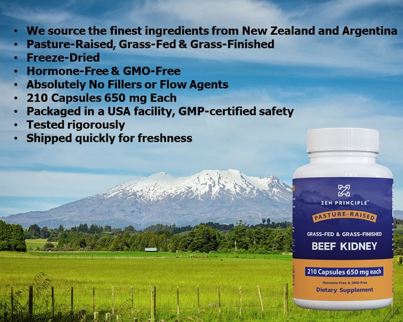 Grass Fed Beef Kidney Supplement, 210 Capsules, 3250mg. DAO Enzyme for