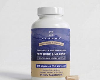 Moelle osseuse de bœuf nourri à l'herbe, 3 300 mg. Peau, santé bucco-dentaire et soutien des articulations. Favorise le bien-être de tout le corps. Extrait d'os entier, 210 gélules.