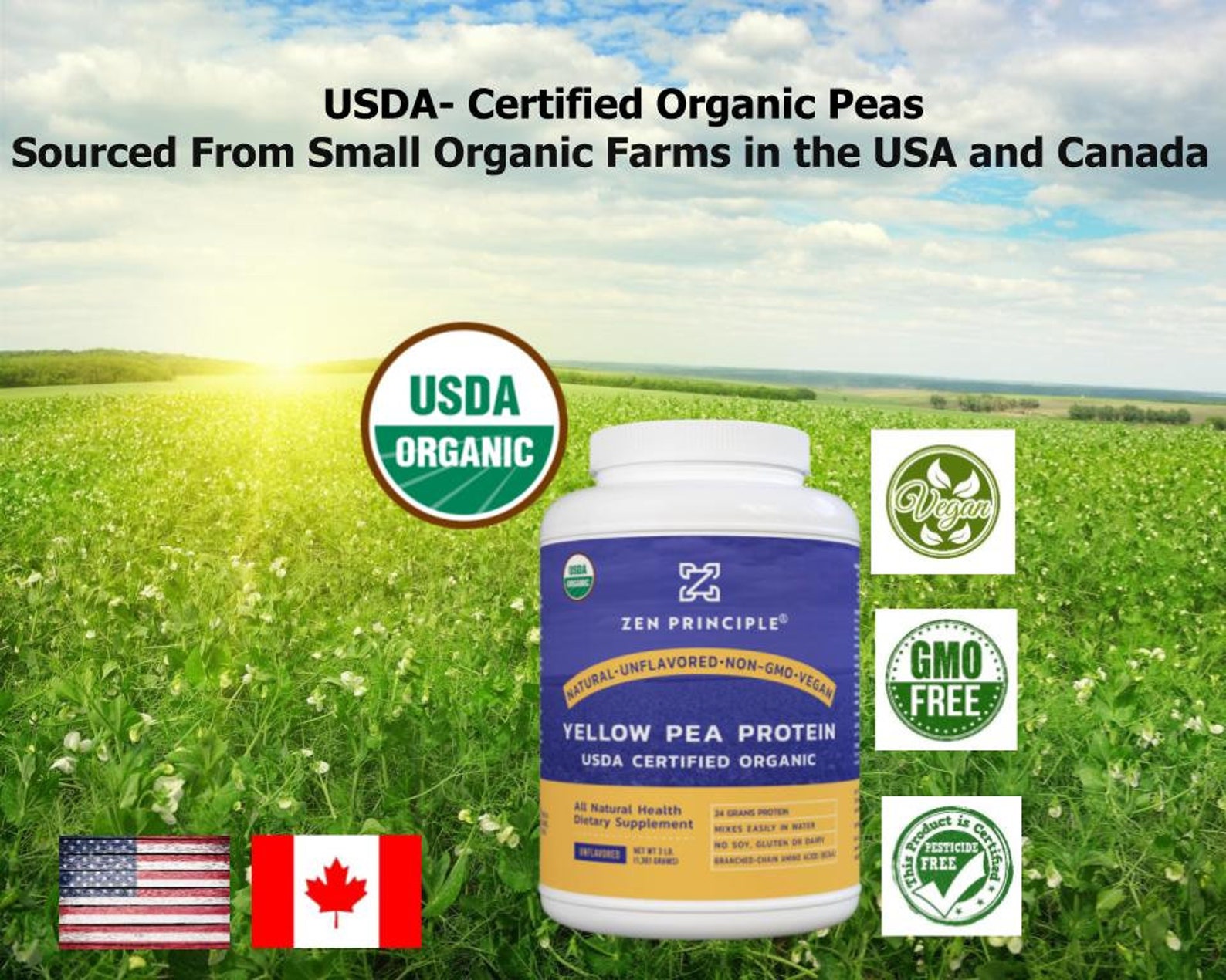USDA Organic Pea Protein Powder. Only From USA, Canada Grown Peas. No