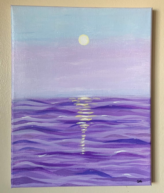 Acrylic Purple Ocean 11x 14 Inch Painting 